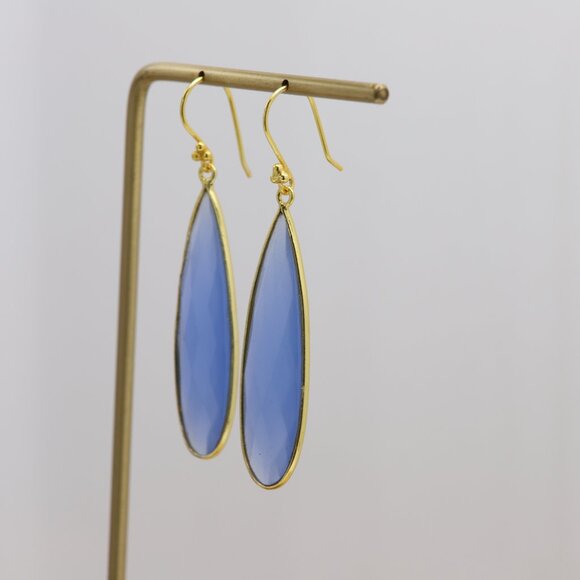 Blue Dangle Earrings Sterling Silver chalcedony Chandelier Earring - Picture 6 of 8